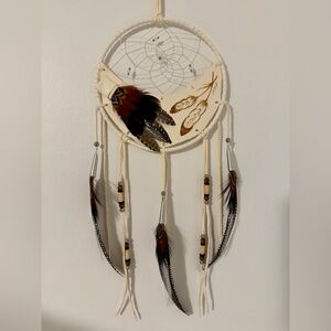 Cream and Brown Dreamcatcher - Wedding - Marriage - Genuine Leather and Feathers